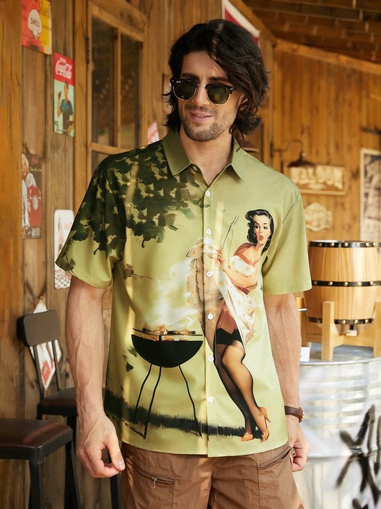 Hardaddy Retro Beauty Chest Pocket Short Sleeve Hawaiian Shirt