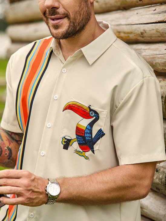 Hardaddy Moisture-wicking Toucan Beer Chest Pocket Bowling Shirt