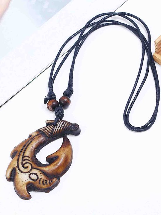 Men's Vintage Plain Resin Fishbone Necklace