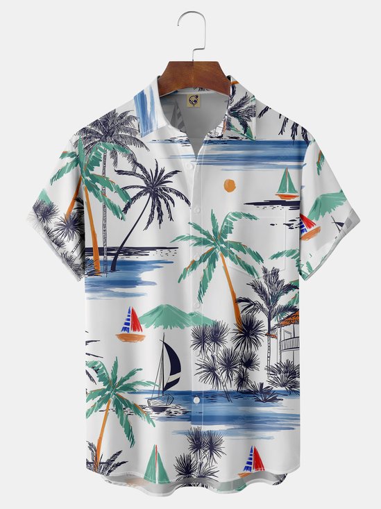 Coconut Tree Chest Pocket Short Sleeve Hawaiian Shirt