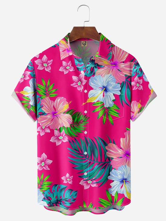 Hardaddy Floral Chest Pocket Short Sleeve Hawaiian Shirt