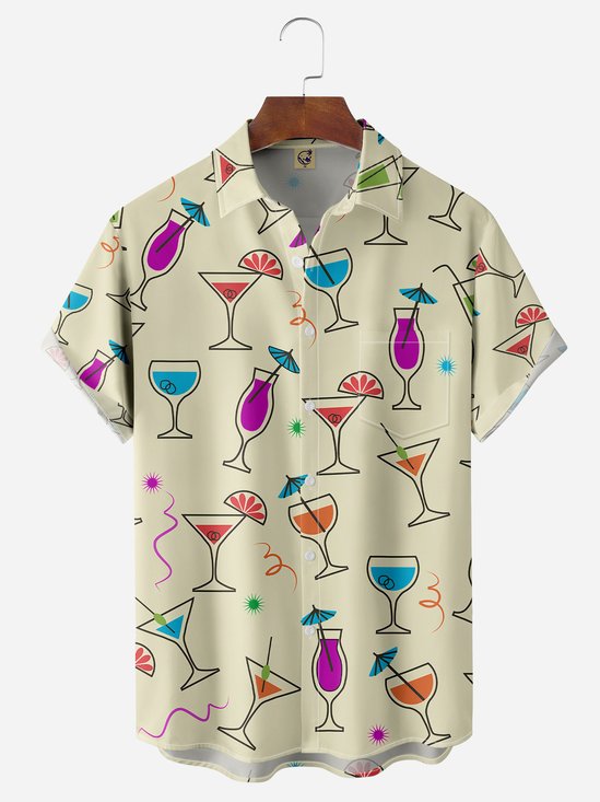 Cocktail Chest Pocket Short Sleeve Hawaiian Shirt