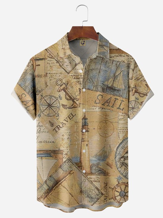 Sailing Chest Pocket Short Sleeve Hawaiian Shirt