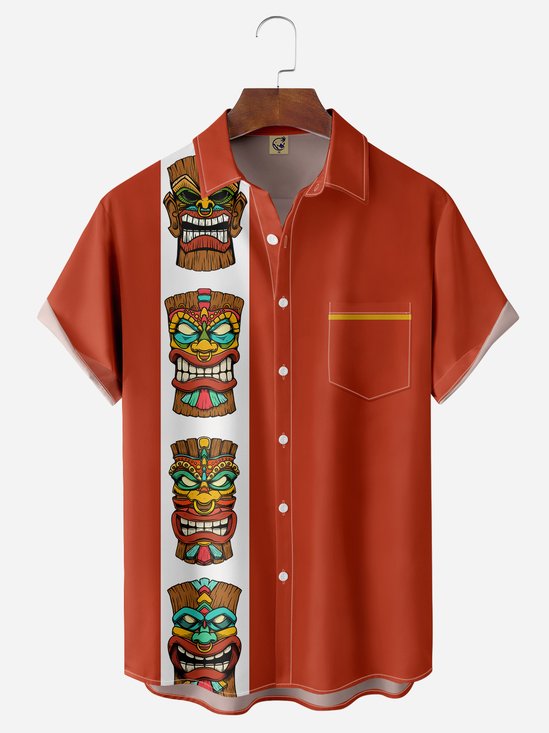 Tiki Chest Pocket Short Sleeve Bowling Shirts