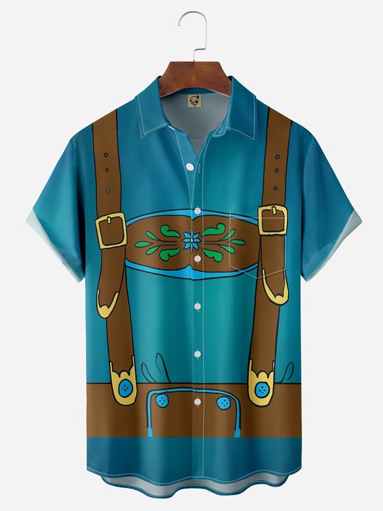 Hardaddy Oktoberfest Lederhosen Chest Pocket Short Sleeves Casual Shirt