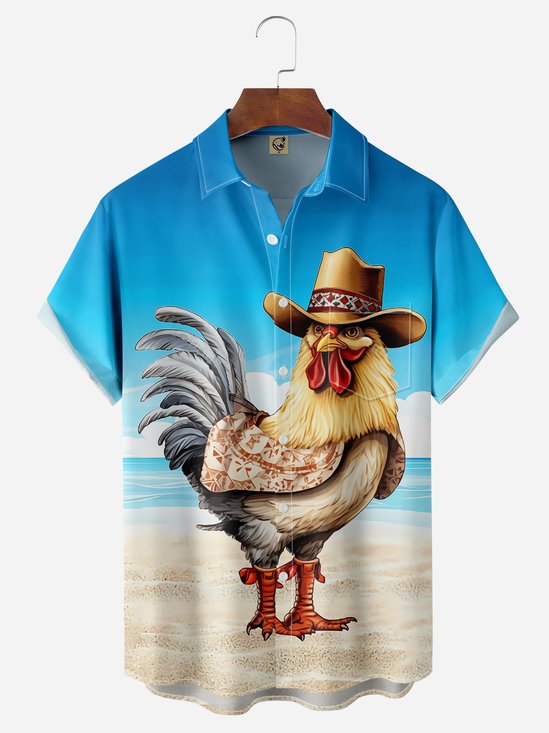 Hardaddy Cowboy Rooster Chest Pocket Short Sleeve Casual Shirt