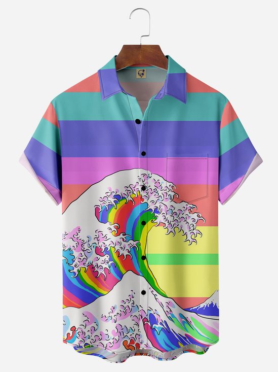 Kanagawa Surfing Chest Pocket Short Sleeve Hawaiian Shirt