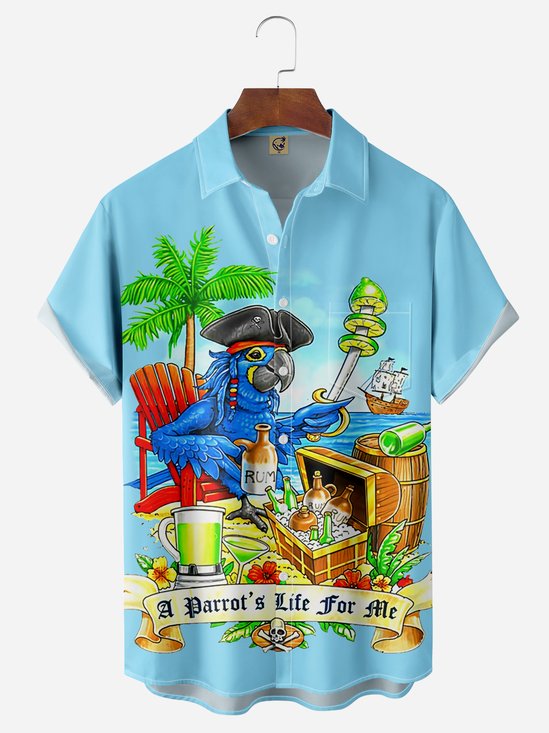 Parrot Chest Pocket Short Sleeve Hawaiian Shirt