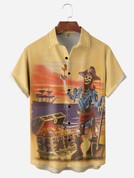 Pirate Chest Pocket Short Sleeve Hawaiian Shirt