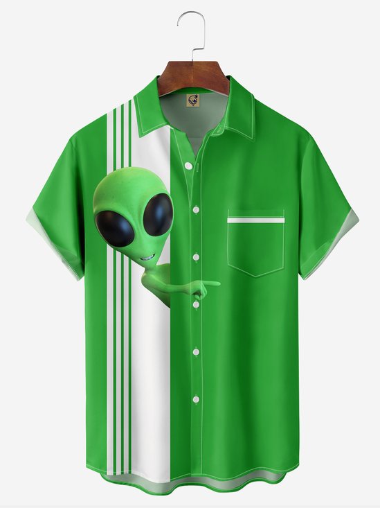 Alien Chest Pocket Short Sleeve Bowling Shirt