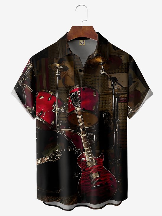 Hardaddy Music Guitar Chest Pocket Short Sleeve Casual Shirt