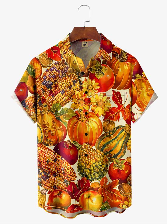 Hardaddy Thanksgiving Chest Pocket Short Sleeve Casual Shirt