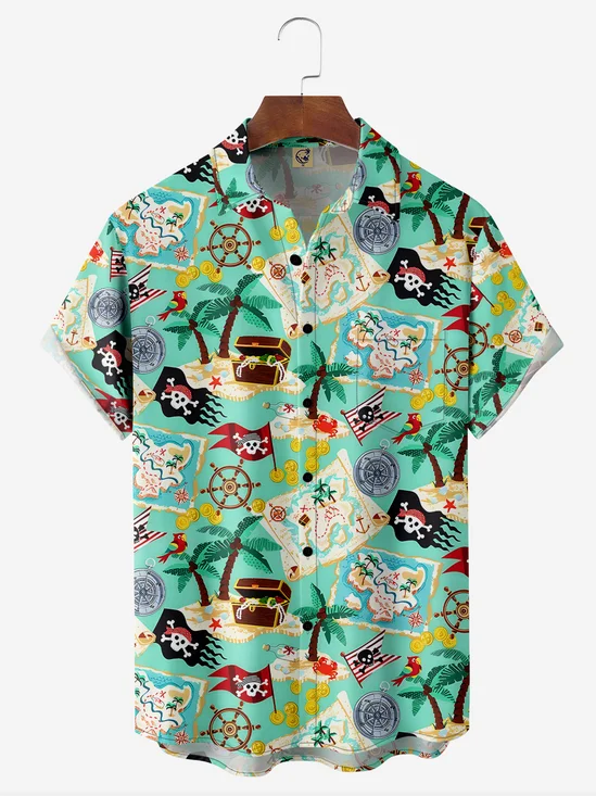 Nautical Map Chest Pocket Short Sleeve Hawaii Shirt