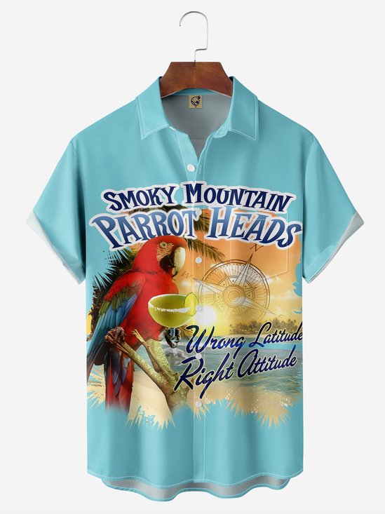 Parrot Chest Pocket Short Sleeve Hawaiian Shirt