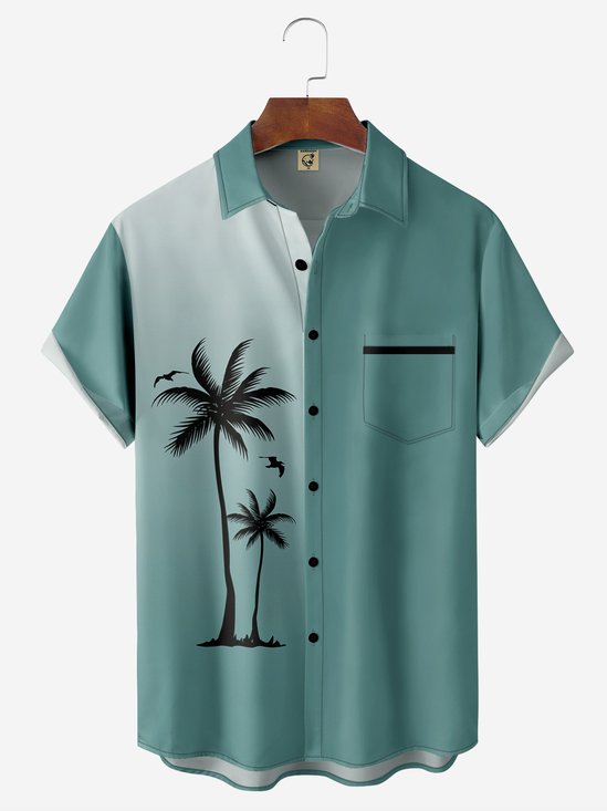 Hardaddy Gradient Coconut Tree Chest Pocket Short Sleeve Shirt