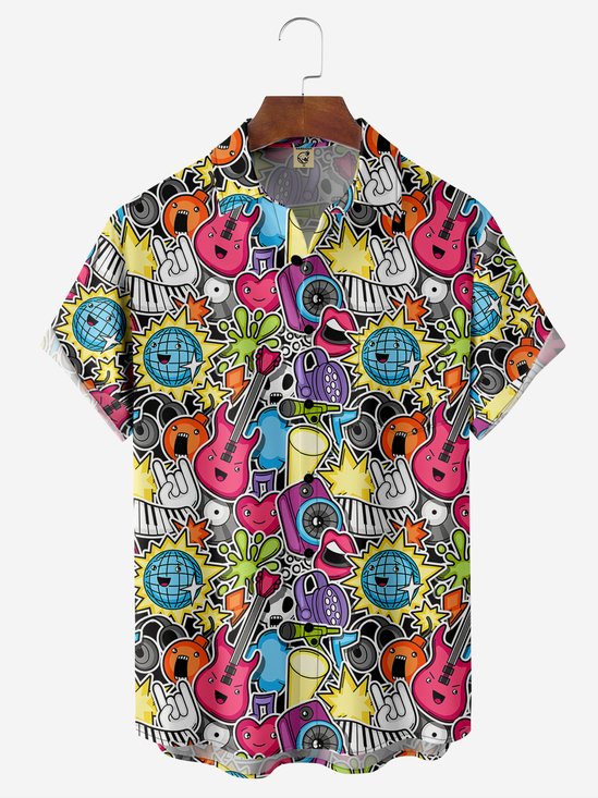 Moisture-Wicking Breathable Music Party Chest Pocket Vacation Shirt