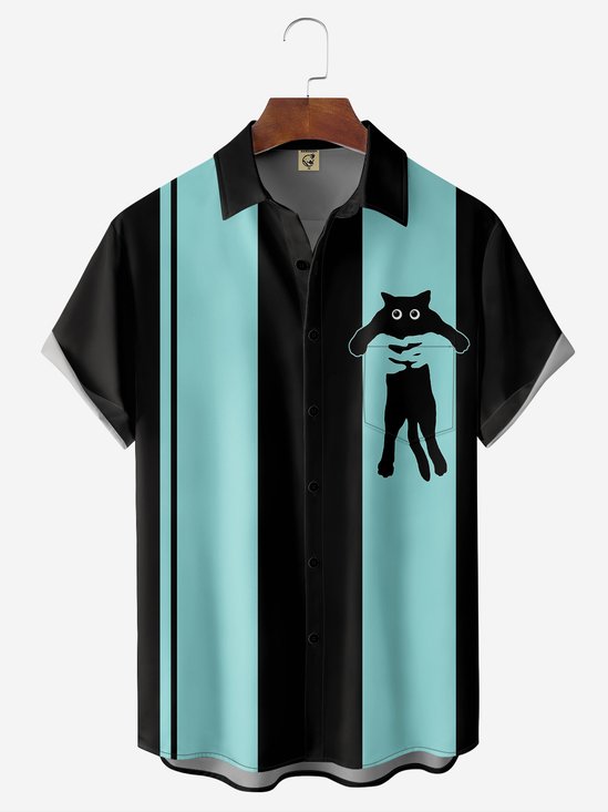 Hardaddy Moisture-wicking?Black Cat?Chest?Pocket?Bowling?Shirt