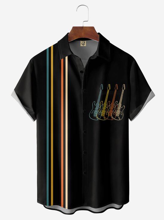 Hardaddy Breathable Rock Roll Guitar Chest Pocket Bowling Shirt