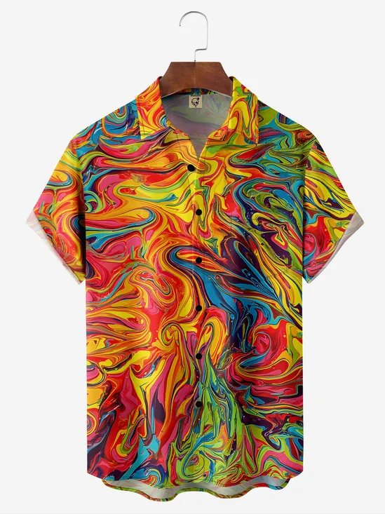 Moisture-wicking Abstract Geometric Chest Pocket Casual Shirt