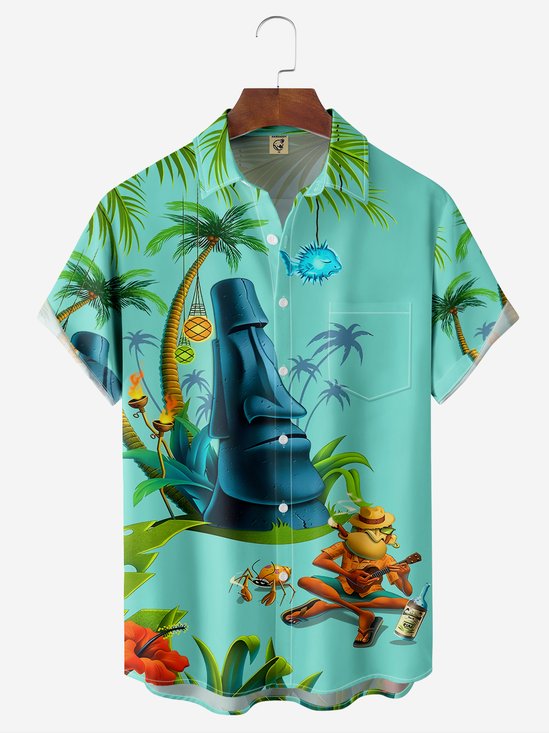 Breathable Wicking Tiki Chest Pocket Hawaiian Shirt