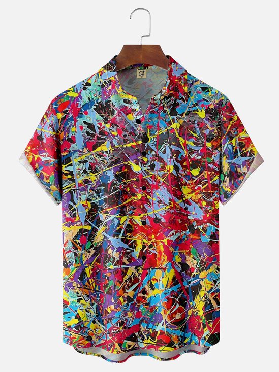 Hardaddy Moisture-wicking Abstract Art Chest Pocket Hawaiian Shirt