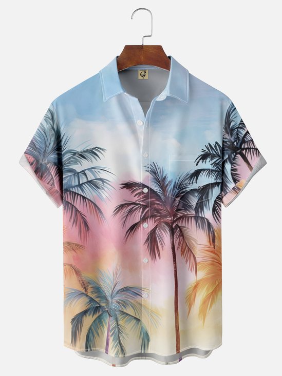 Hardaddy Moisture-wicking Coconut Tree Chest Pocket Hawaiian Shirt