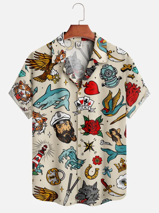 Hardaddy Moisture-wicking Vintage Tattoo Hawaiian Shirt