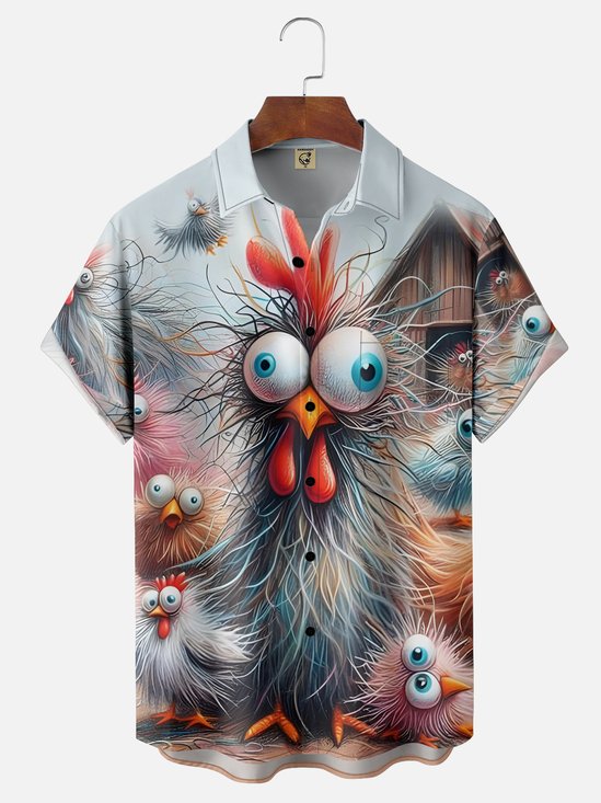 Moisture-wicking Funny Abstract Rooster Chest Pocket Hawaiian Shirt