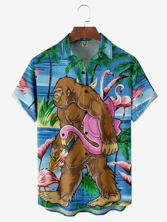 Tall Size Moisture Wicking Wild Man Flamingo Hawaiian Shirt