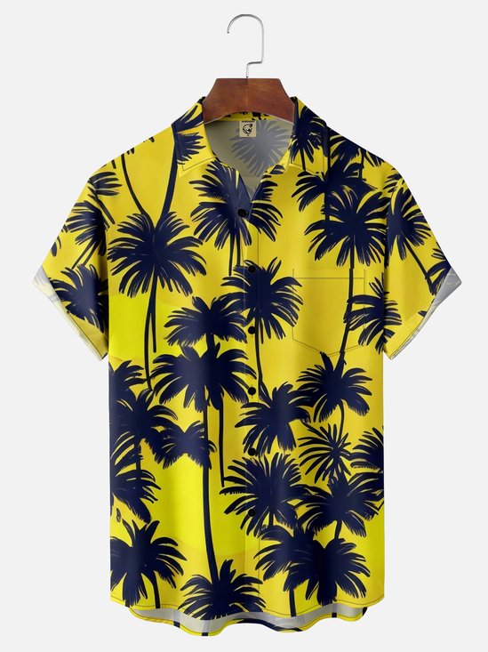 Moisture-wicking Coconut Tree Chest Pocket Hawaiian Shirt