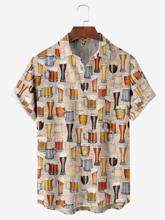 Tall Size Moisture-wicking Beer Chest Pocket Short Sleeve Casual Shirt