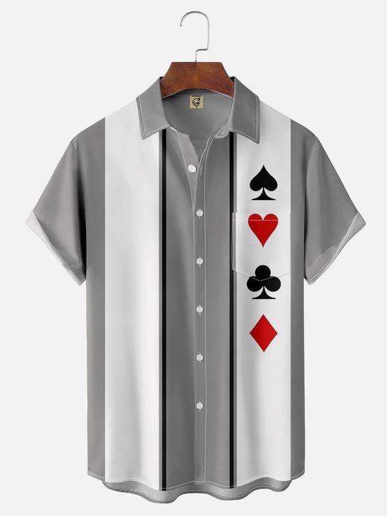 Hardaddy Poker Symbols Chest Pocket Short Sleeve Bowling Shirts