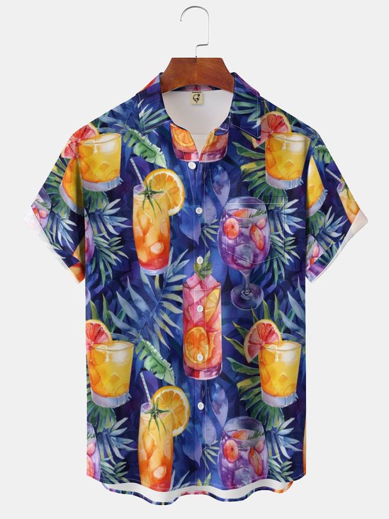 Moisture-wicking Cocktail Chest Pocket Hawaiian Shirt