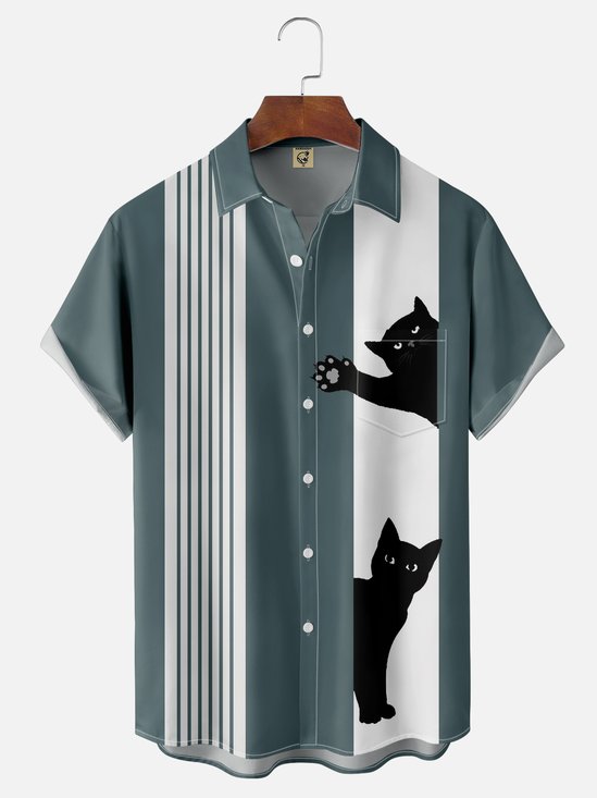 Hardaddy Cat Chest Pocket Short Sleeve Bowling Shirt