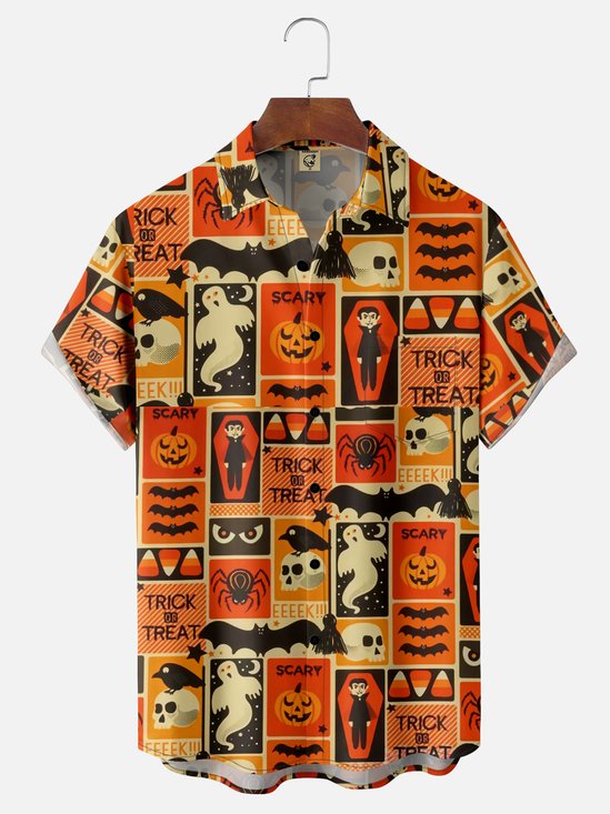 Moisture Wicking Halloween Pumpkin Ghost Bat Hawaiian Shirt