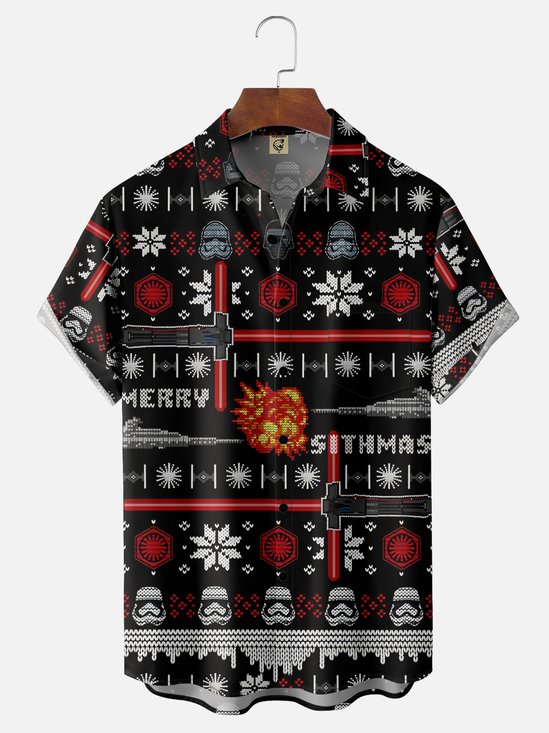 Moisture-wicking Christmas Santa Chest Pocket Casual Shirt