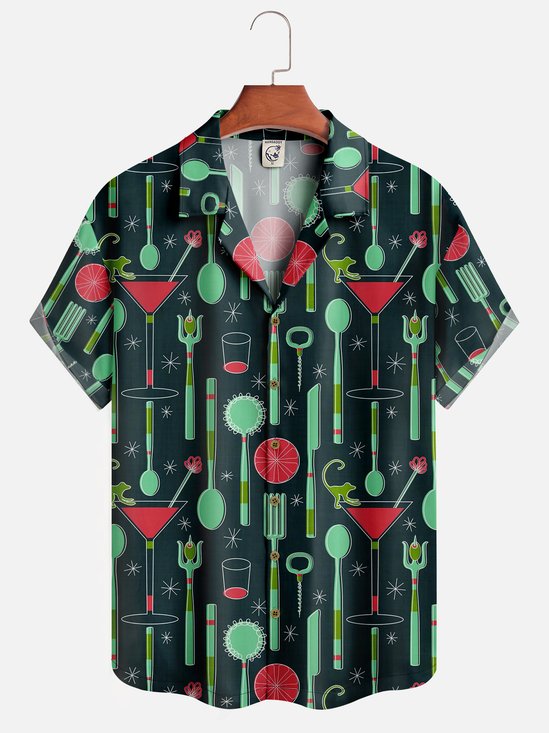 Moisture-wicking Mid-century Geomatric Cocktail Aloha Shirt