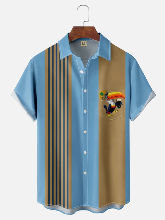 Moisture-wicking Toucan Parrots Beer Chest Pocket Bowling Shirt