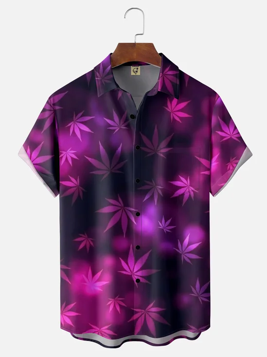 Moisture-wicking Weed Chest Pocket Hawaiian Shirt