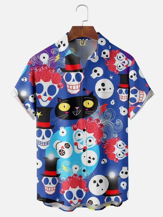 Moisture-wicking Halloween Chest Pocket Casual Shirt