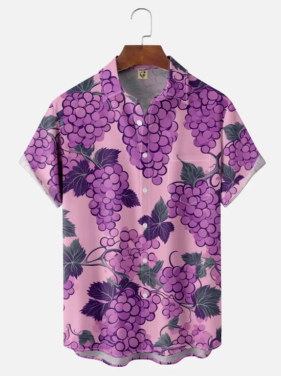 Moisture-wicking Breathable Fruit Grape Chest Pocket Hawaiian Shirt