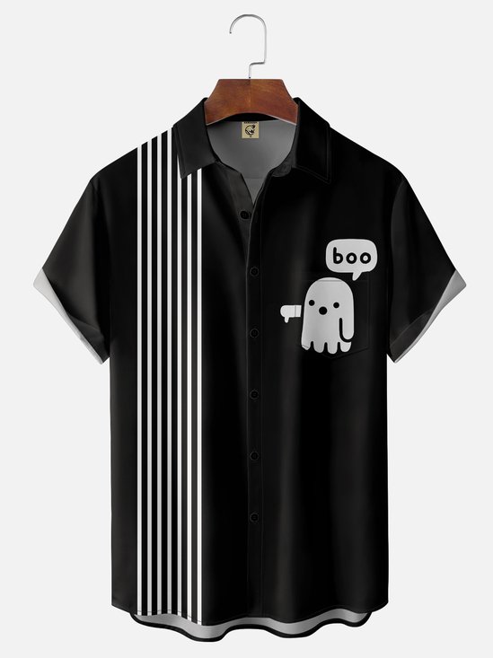 Moisture-wicking Halloween Ghost Boo Chest Pocket Bowling Shirt