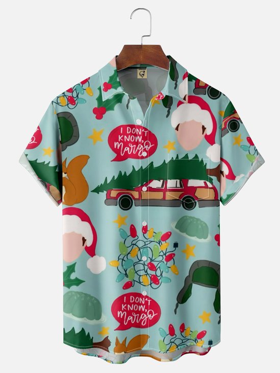 Moisture Wicking Christmas Chest Pocket Hawaiian Shirt