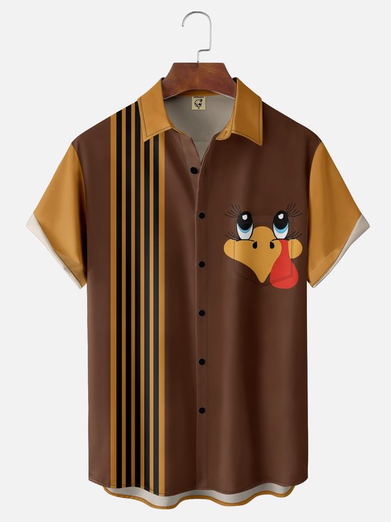 Moisture-wicking Thanksgiving Turkey Gobble Till You Wobble Chest Pocket Bowling Shirt