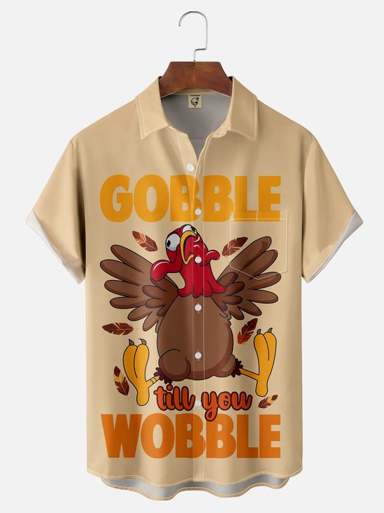 Moisture-wicking Thanksgiving Turkey Gobble Till You Wobble Chest Pocket Casual Shirt