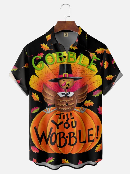 Moisture-wicking Thanksgiving Turkey Gobble Till You Wobble Chest Pocket Casual Shirt