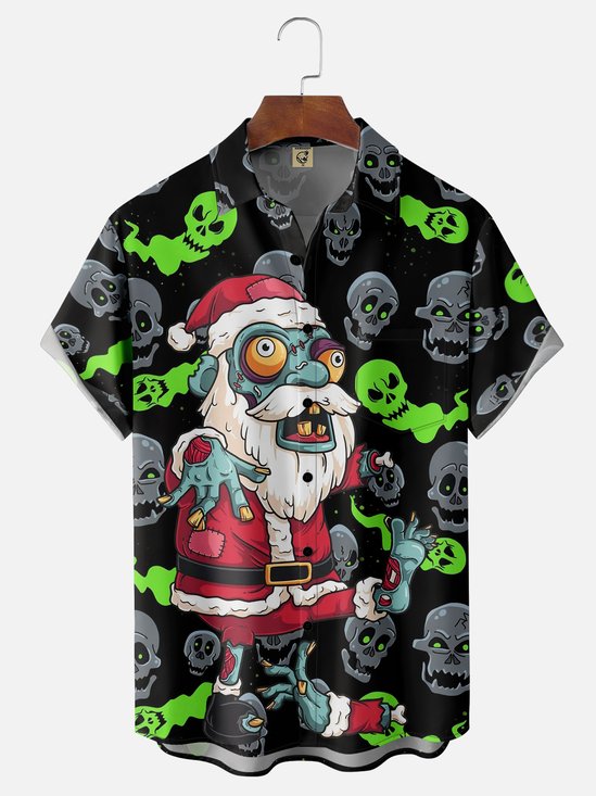 Moisture-wicking Christmas Halloween Santa Ghost Chest Pocket Casual Shirt