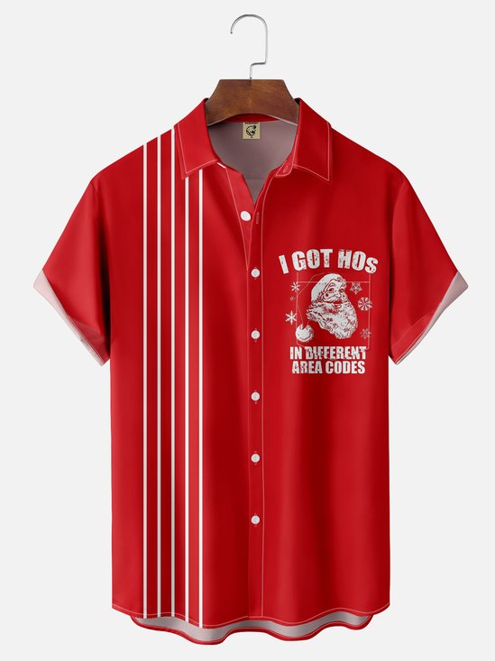 Moisture-wicking Vintage Christmas Santa I Got Hos Chest Pocket Bowling Shirt