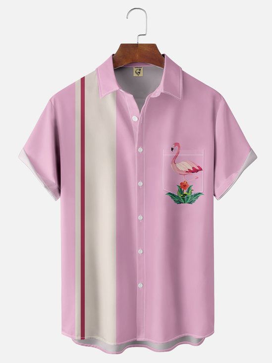 Moisture-wicking Flamingo Chest Pocket Bowling Shirt