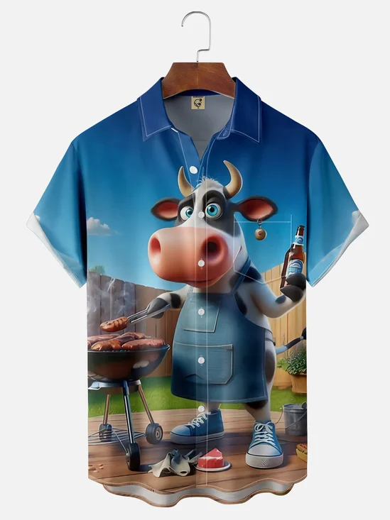 Moisture Wicking BBQ Beer Beef Chest Pocket Hawaiian Shirt